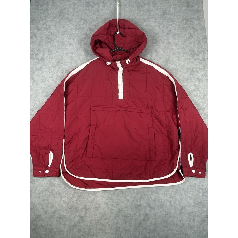 Unbranded Quilted Anorak Jacket XL Burgundy Oversized Pullover Hooded Snap Baggy